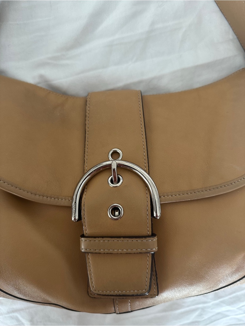 Vintage Y2K Coach Cowhide Leather Tan Soho Flap Shoulder Bag - Picture 3 of 15